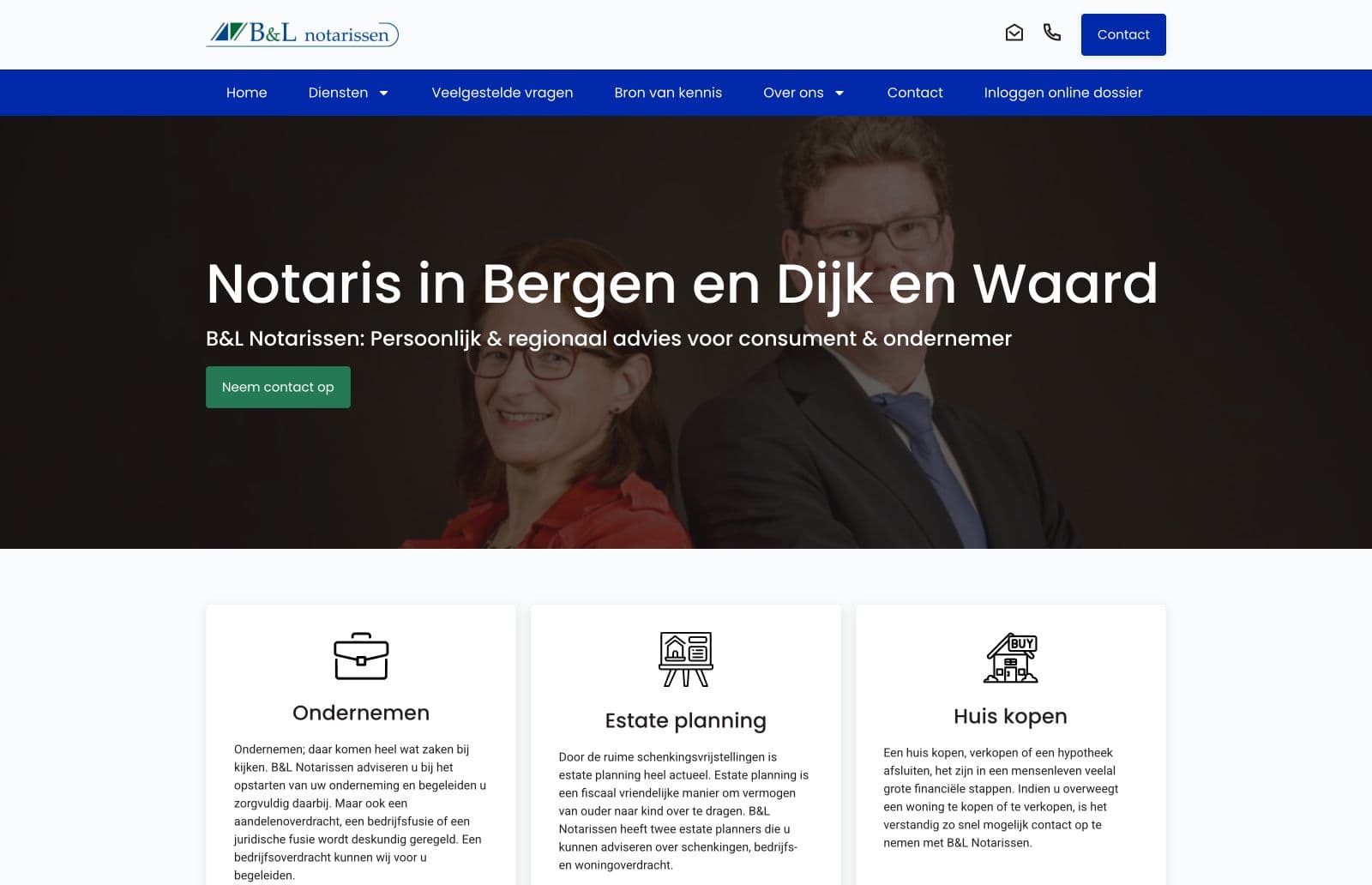 Homepage van B&L Notarissen