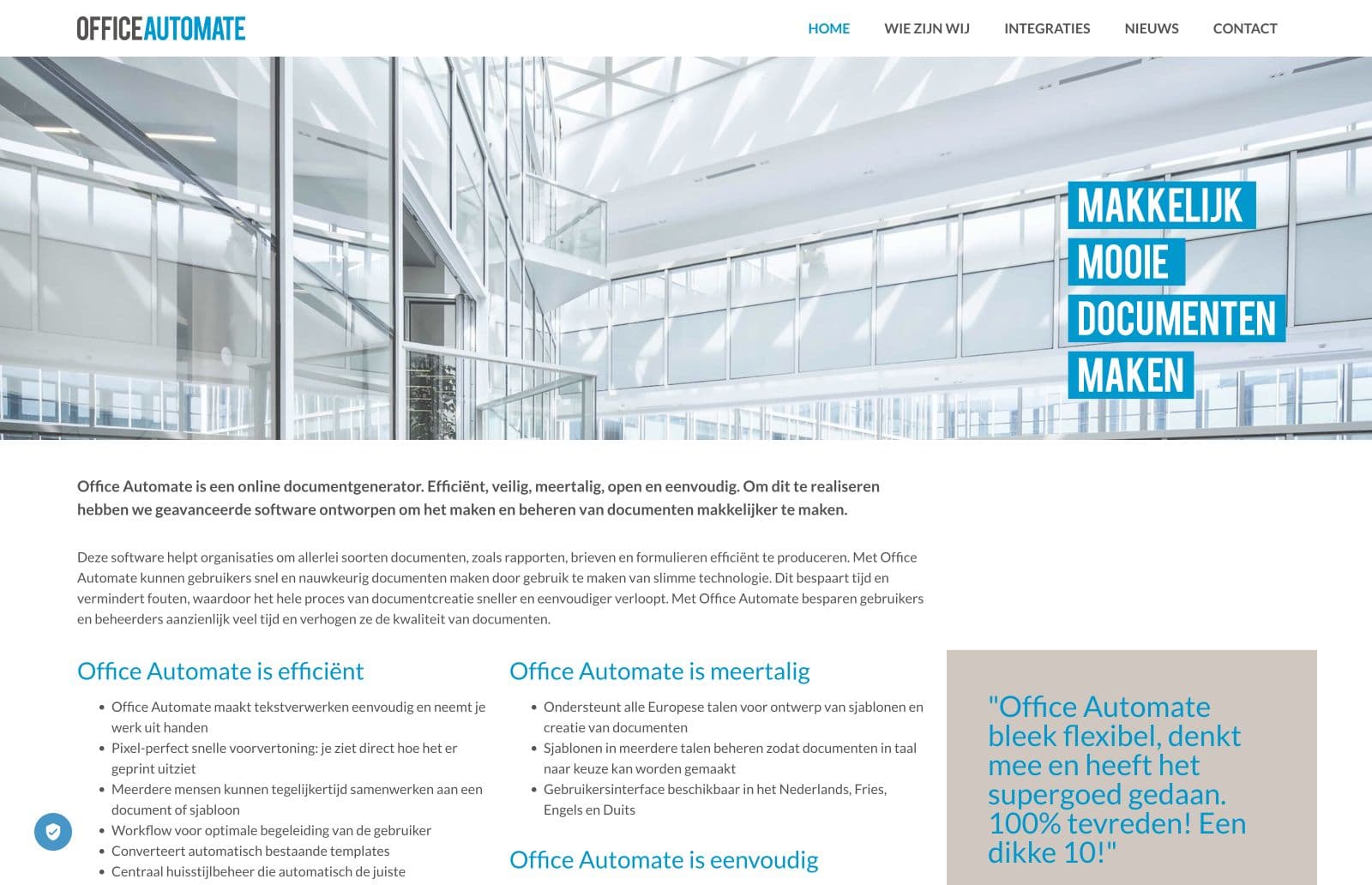 Homepage van Office Automate