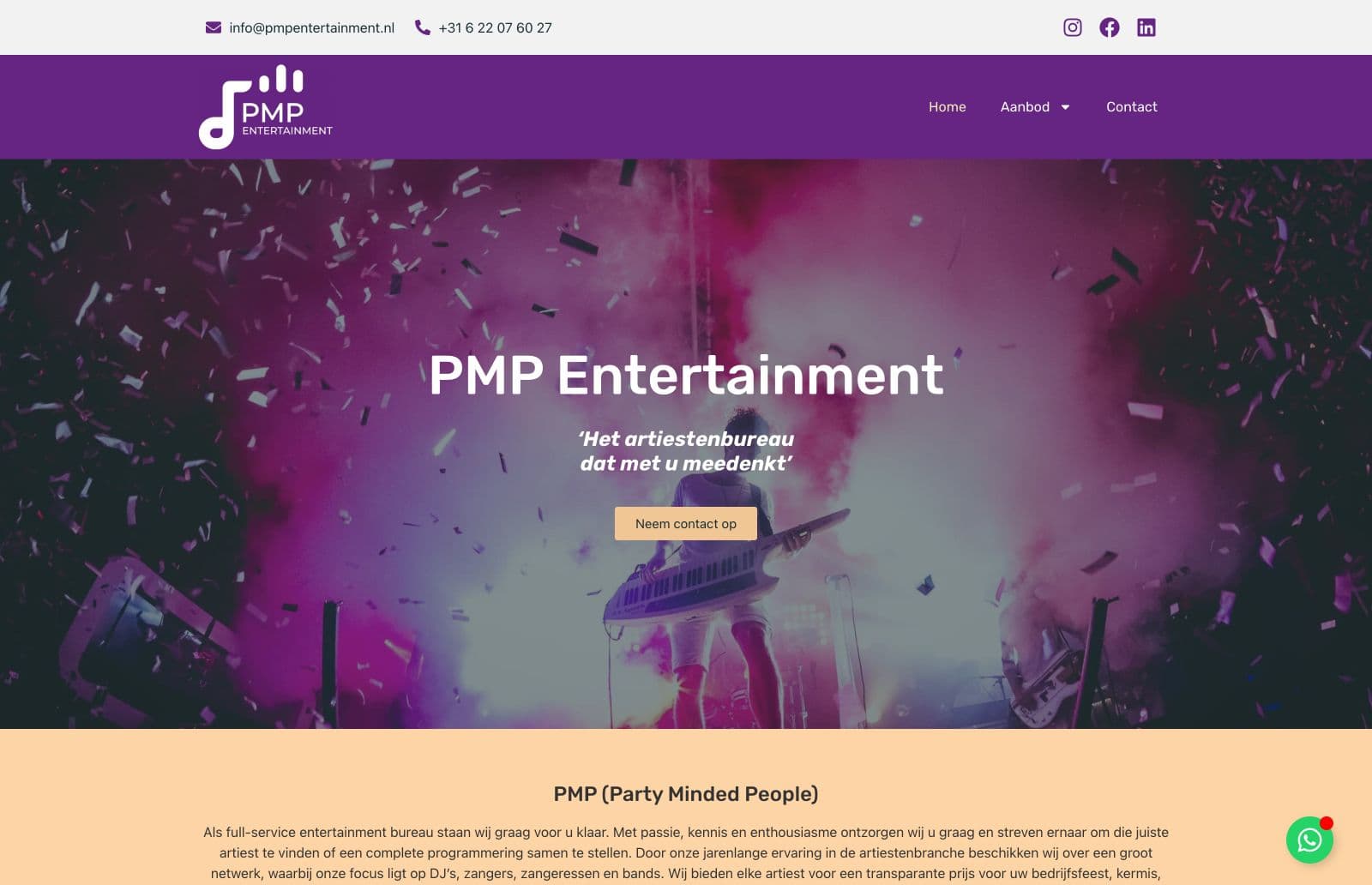 Homepage van PMP Entertainment