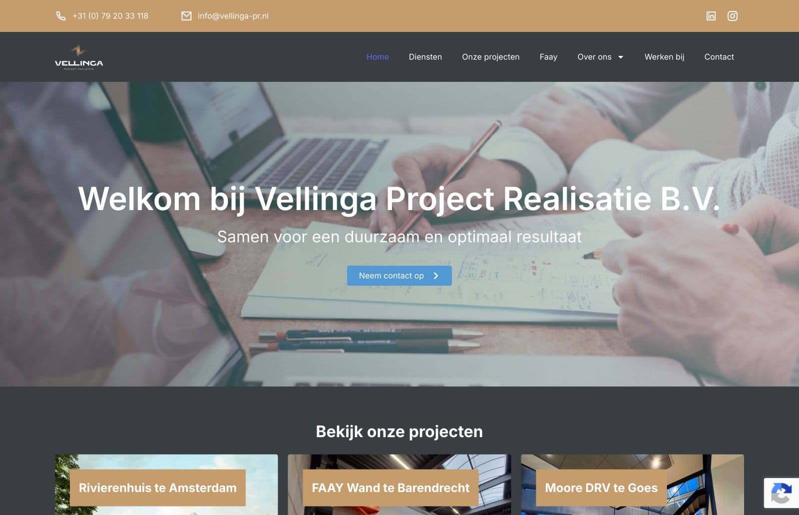 Homepage van Vellinga Project Realisatie